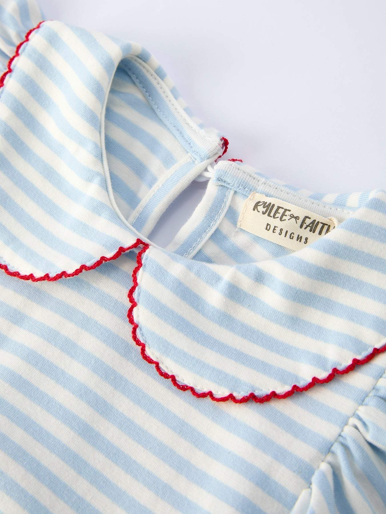 4th of July Stripe Girls Dress Bow Peter Pan Collar - back view