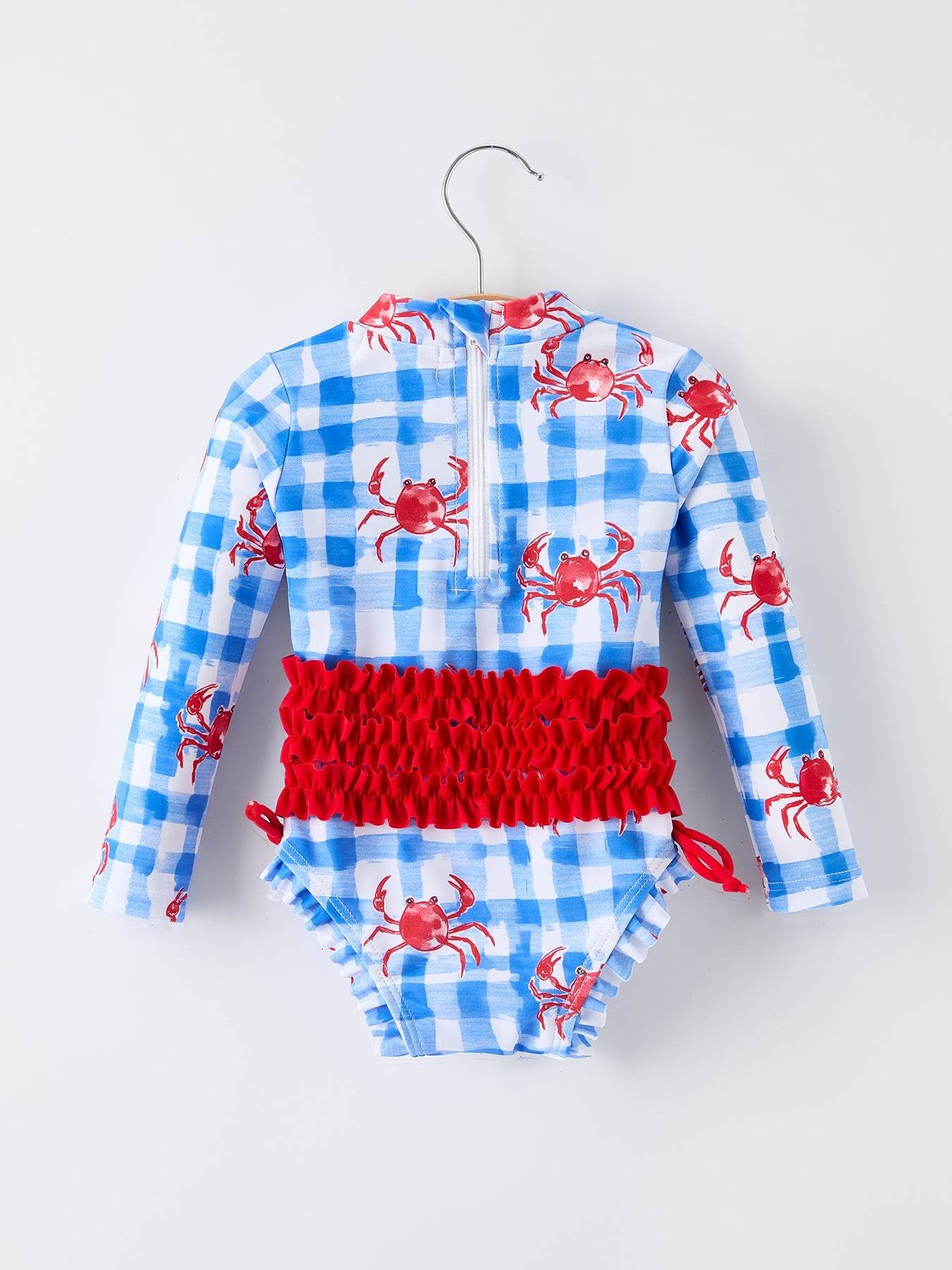Summer Crab Girl Long Sleeve Ruffle One Piece Swimsuit, detail view