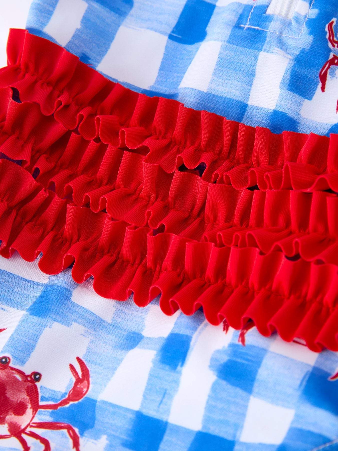 Summer Crab Girl Long Sleeve Ruffle One Piece Swimsuit, fabric and material close-up