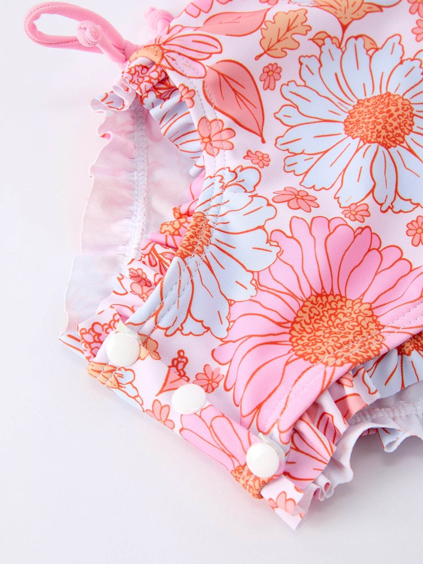 Summer Daisy Floral Girl Long Sleeve Ruffle One Piece Swimsuit - back view