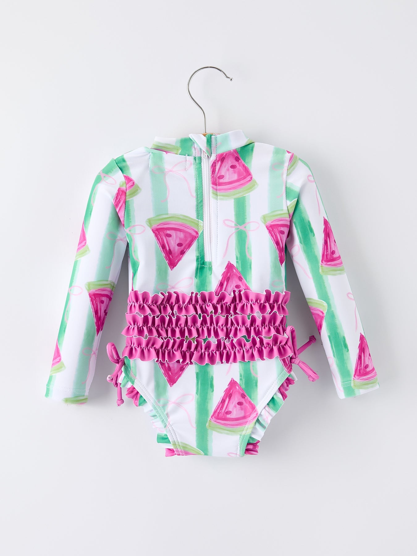 Watermelon print ruffle one piece swimsuit detail view