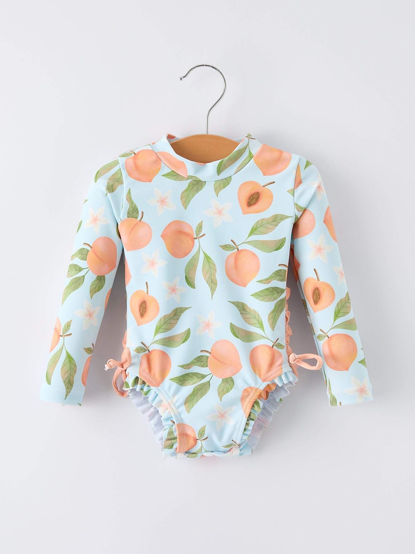 Summer Peach Girl Long Sleeve Ruffle One Piece Swimsuit, front view