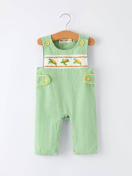 Spring Turtle Smocked Baby Boy Romper