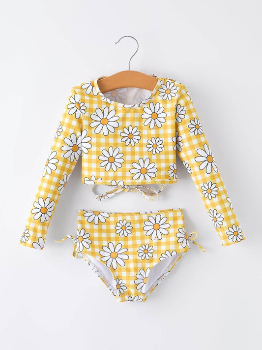Summer Daisy Plaid Girls Two Piece Swim Set