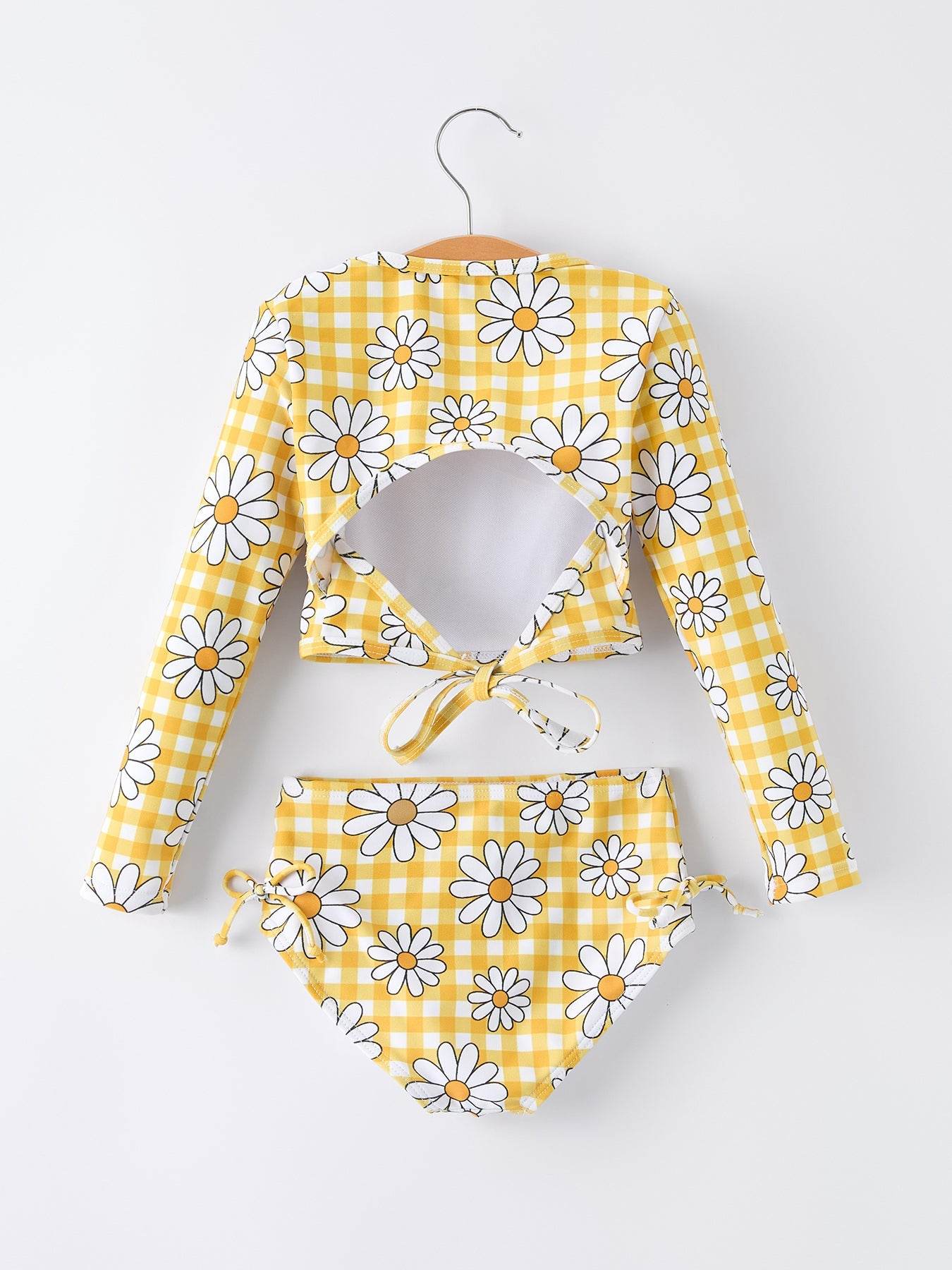 Summer Daisy Plaid Girls Two Piece Swim Set swimsuit, detail view