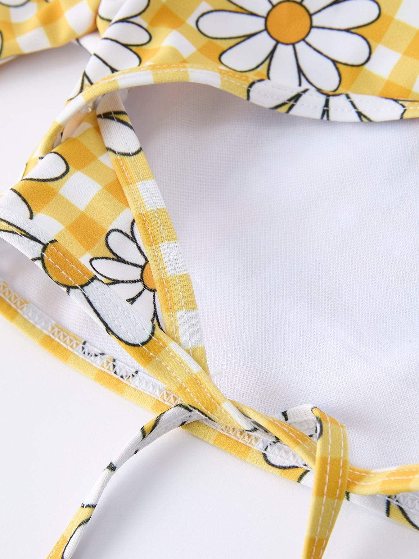 Summer Daisy Plaid Girls Two Piece Swim Set swimsuit, fabric and material close-up