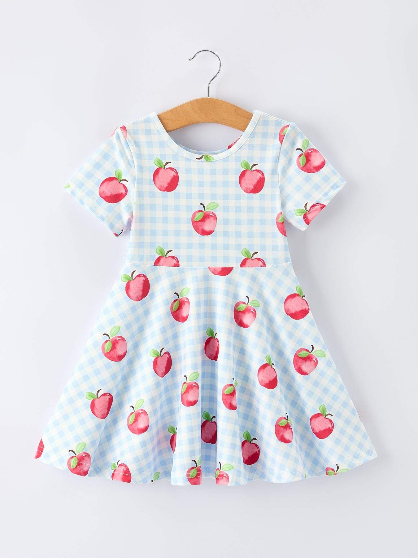 Back to School Apple Plaid Girls Dress Short Sleeve - front view