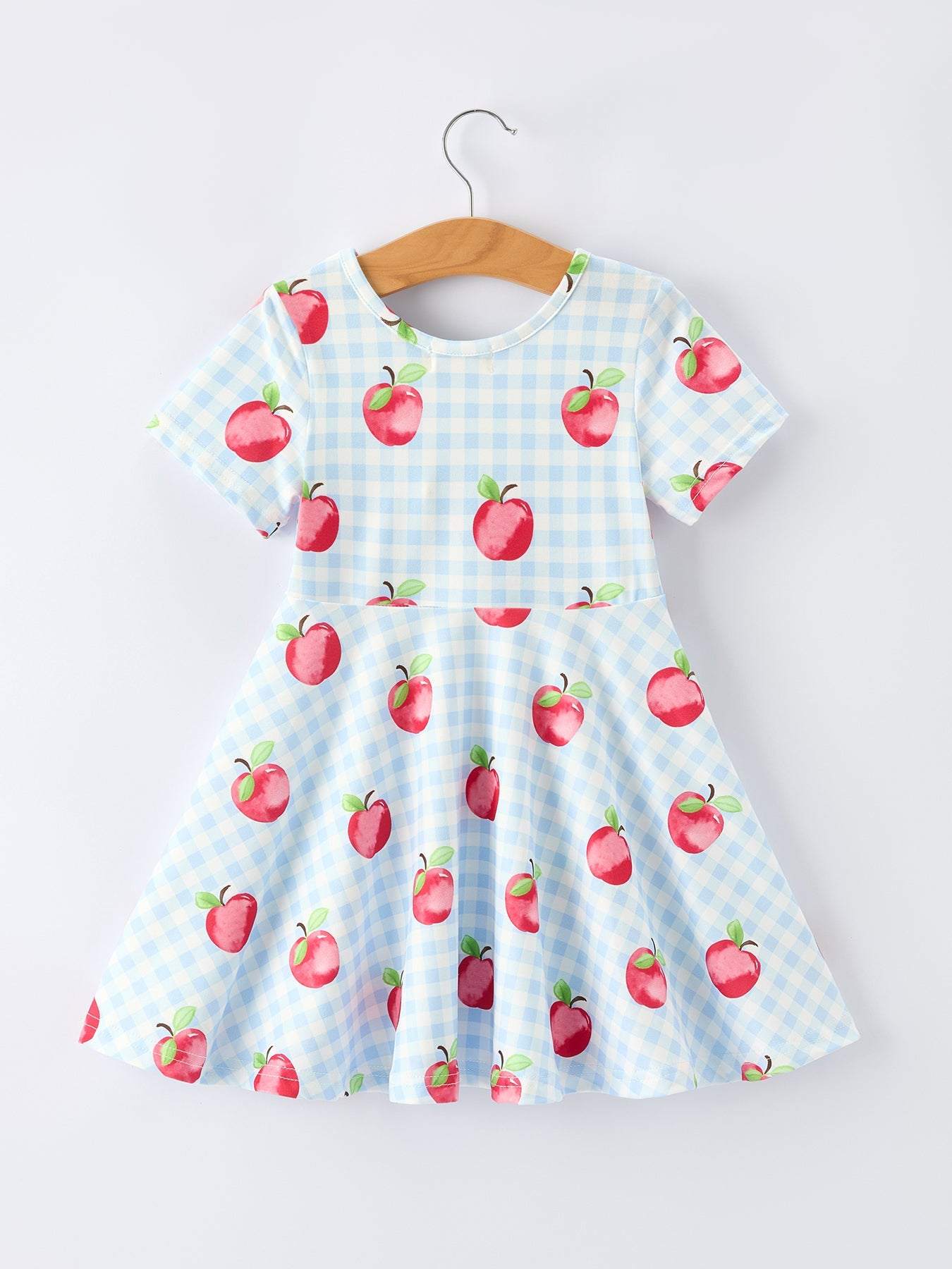 Back to School Apple Plaid Girls Dress Short Sleeve - detail view