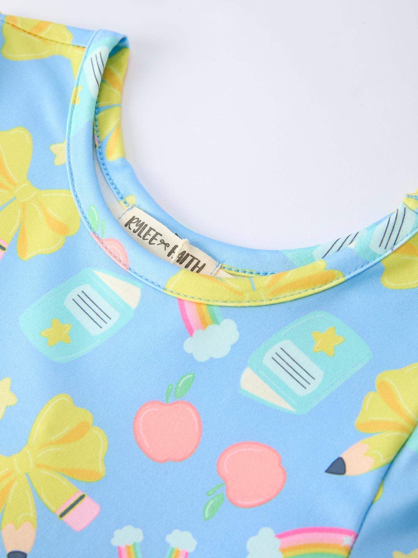 Back to School Rainbow Bow Girls Dress - back view