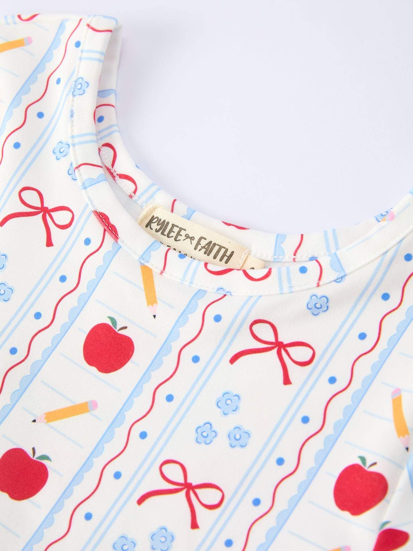 Back to School Apple Bow Stripe Girls Dress