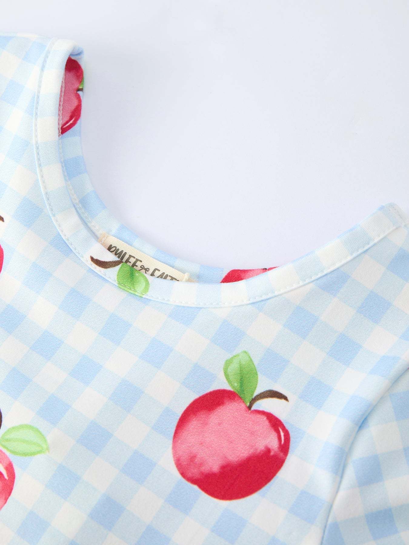 Back to School Apple Plaid Girls Dress Short Sleeve - back view
