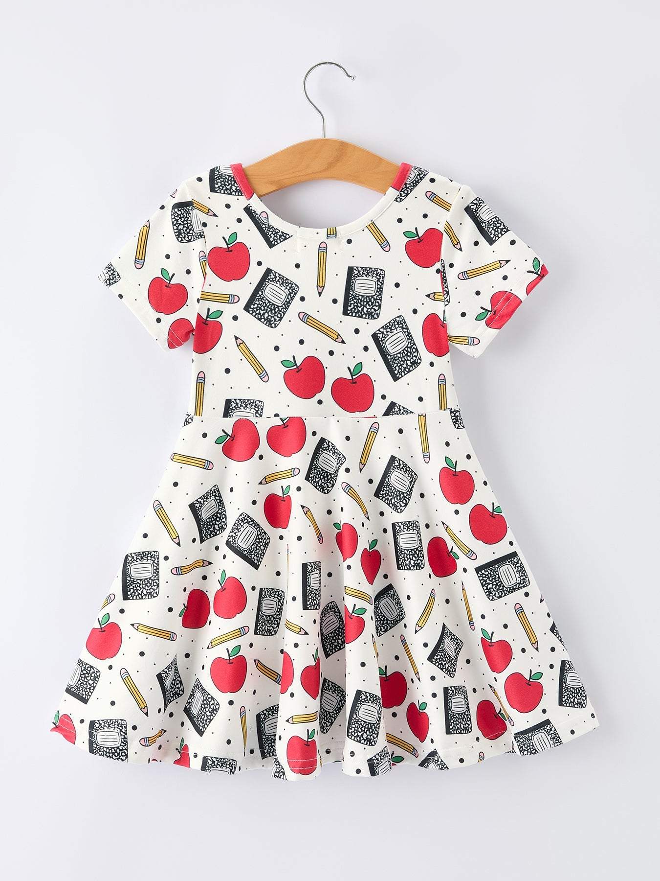 Back to School Apple Pencil Print Girls Dress - detail view