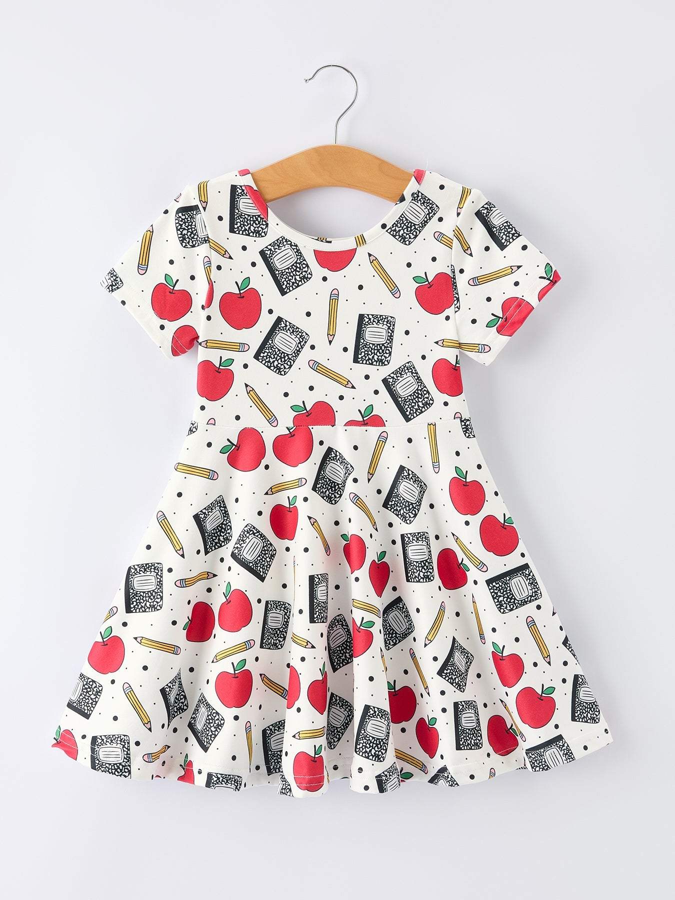 Back to School Apple Pencil Print Girls Dress - front view