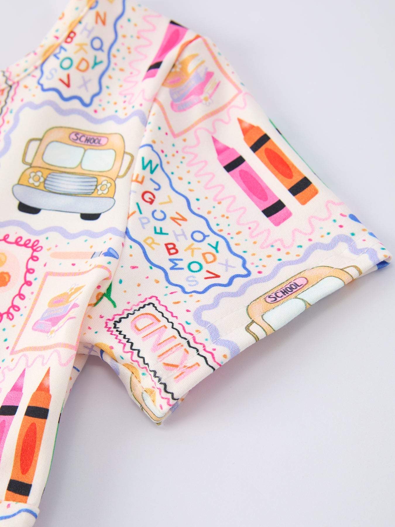 Back to School Rainbow Print Girls Dress Short Sleeve