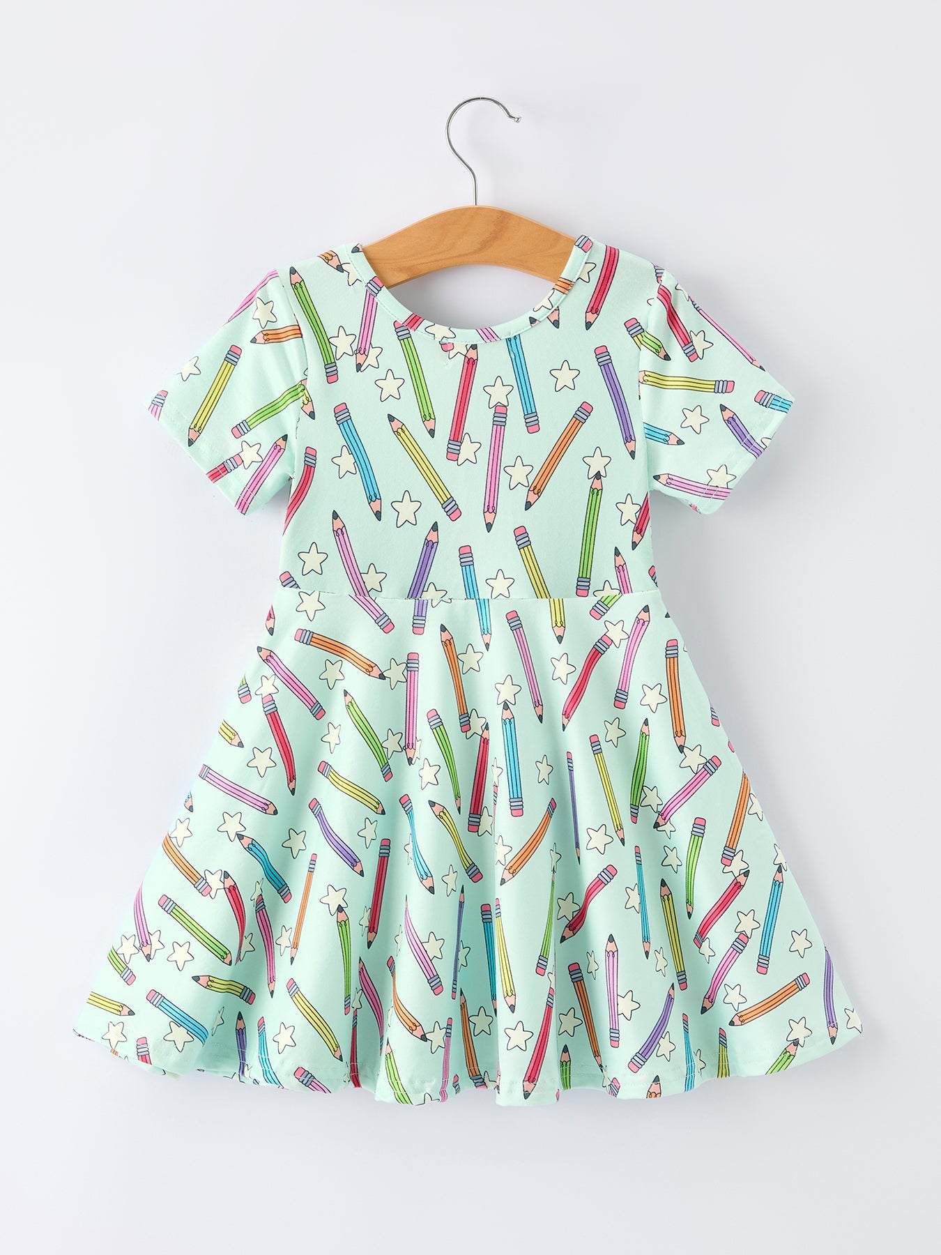 Back to School Pencil Print Girls Dress Short Sleeve - detail view