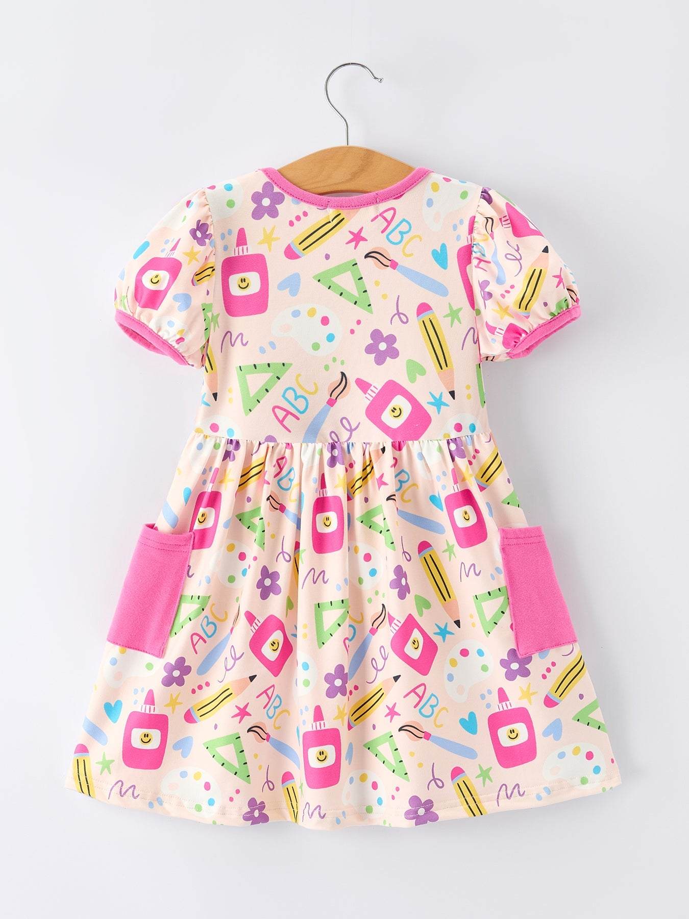 Back to School Print Girls Dress Short Sleeve Pocket - detail view