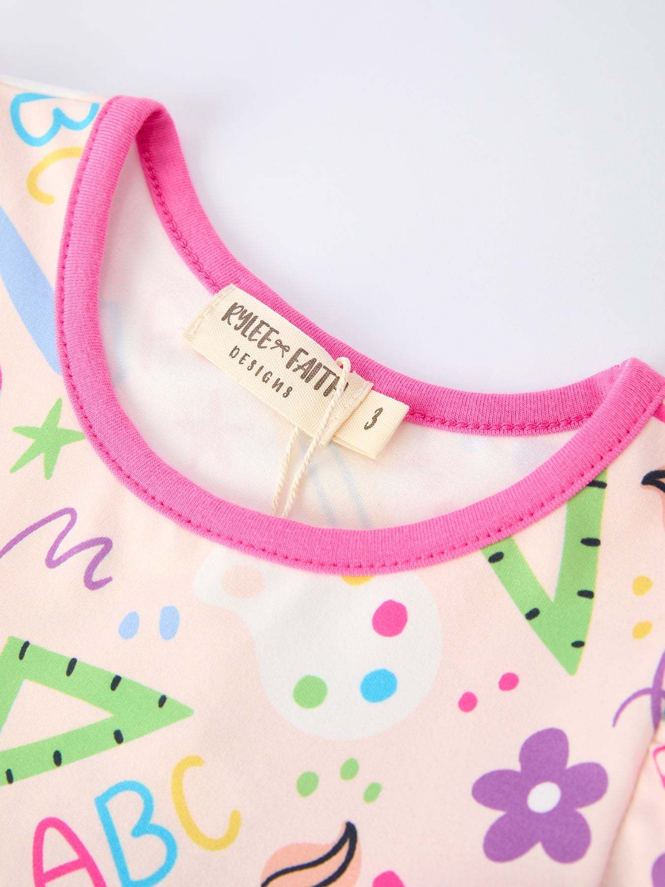 Back to School Print Girls Dress Short Sleeve Pocket - back view