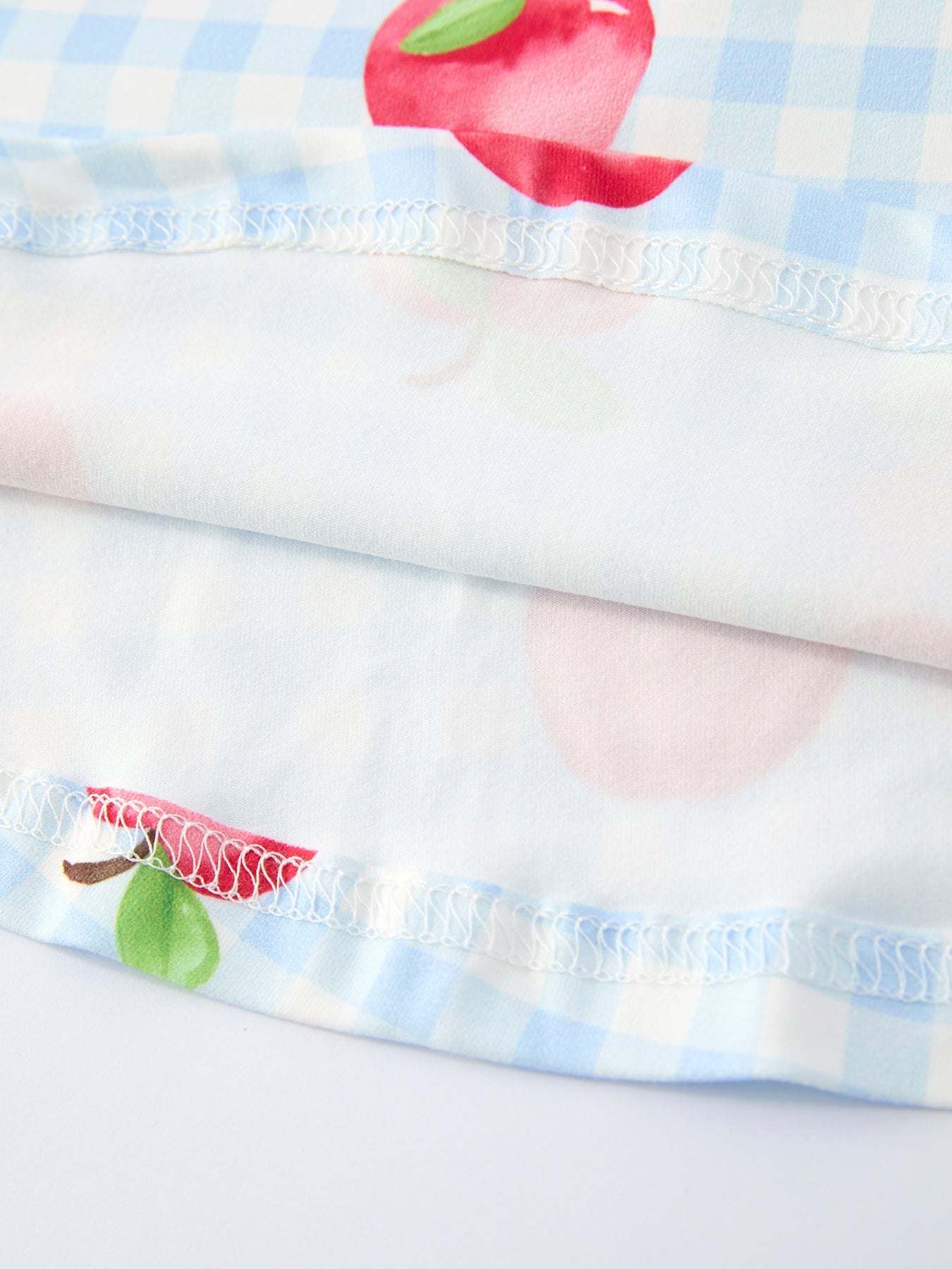 Back to School Apple Plaid Girls Dress Short Sleeve - fabric and material close-up