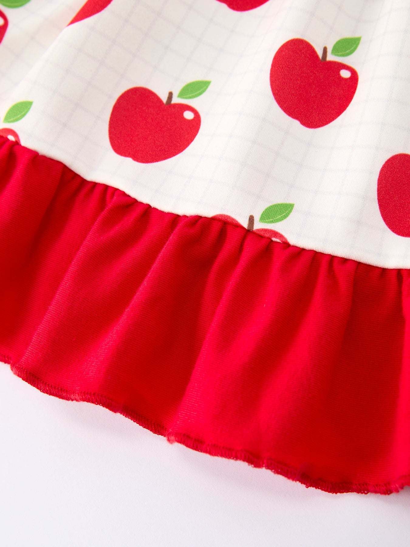 Back to School Apple Stripe Girls Ruffle Dress - fabric and material close-up