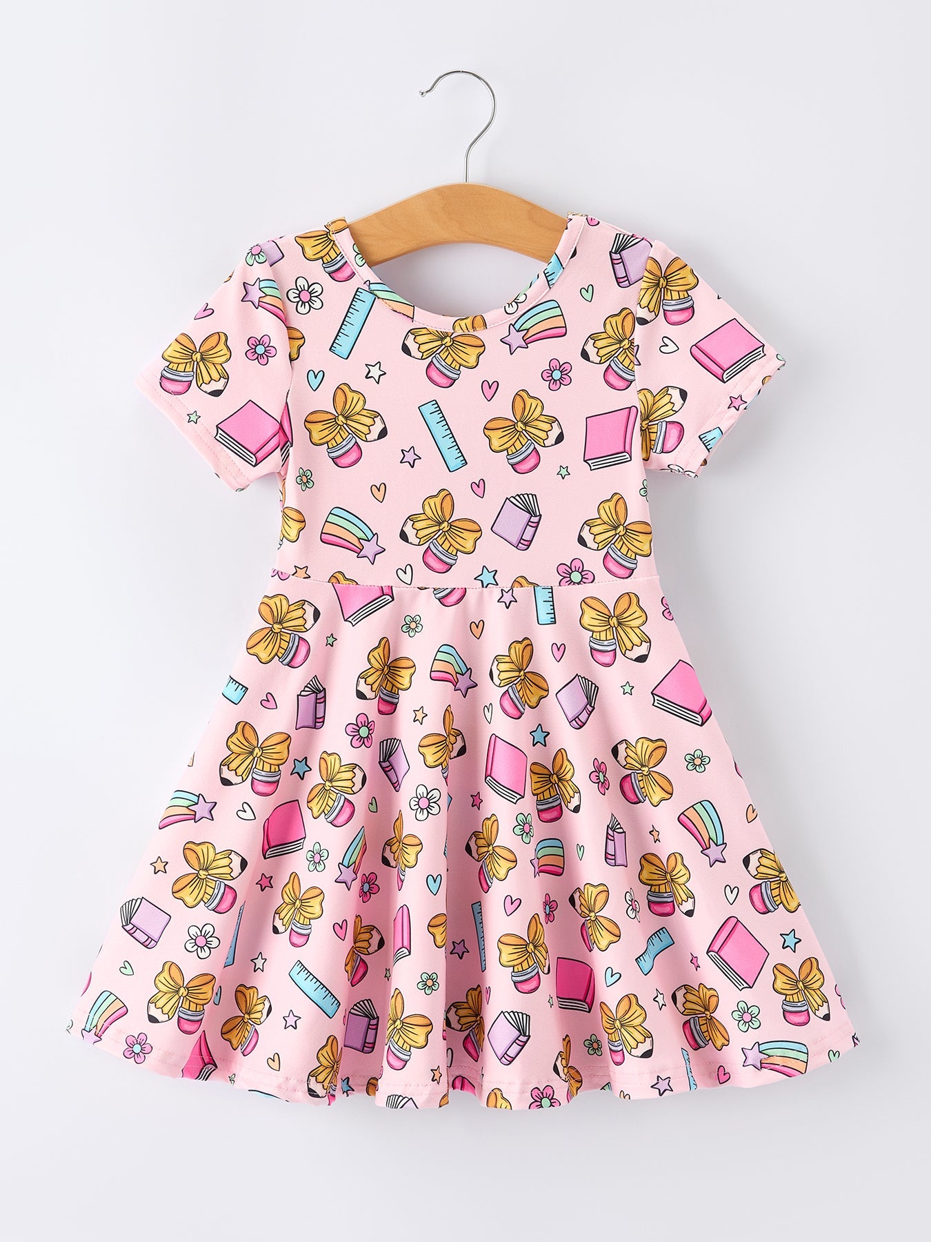 Back to School Print Girls Dress Short Sleeve - front view