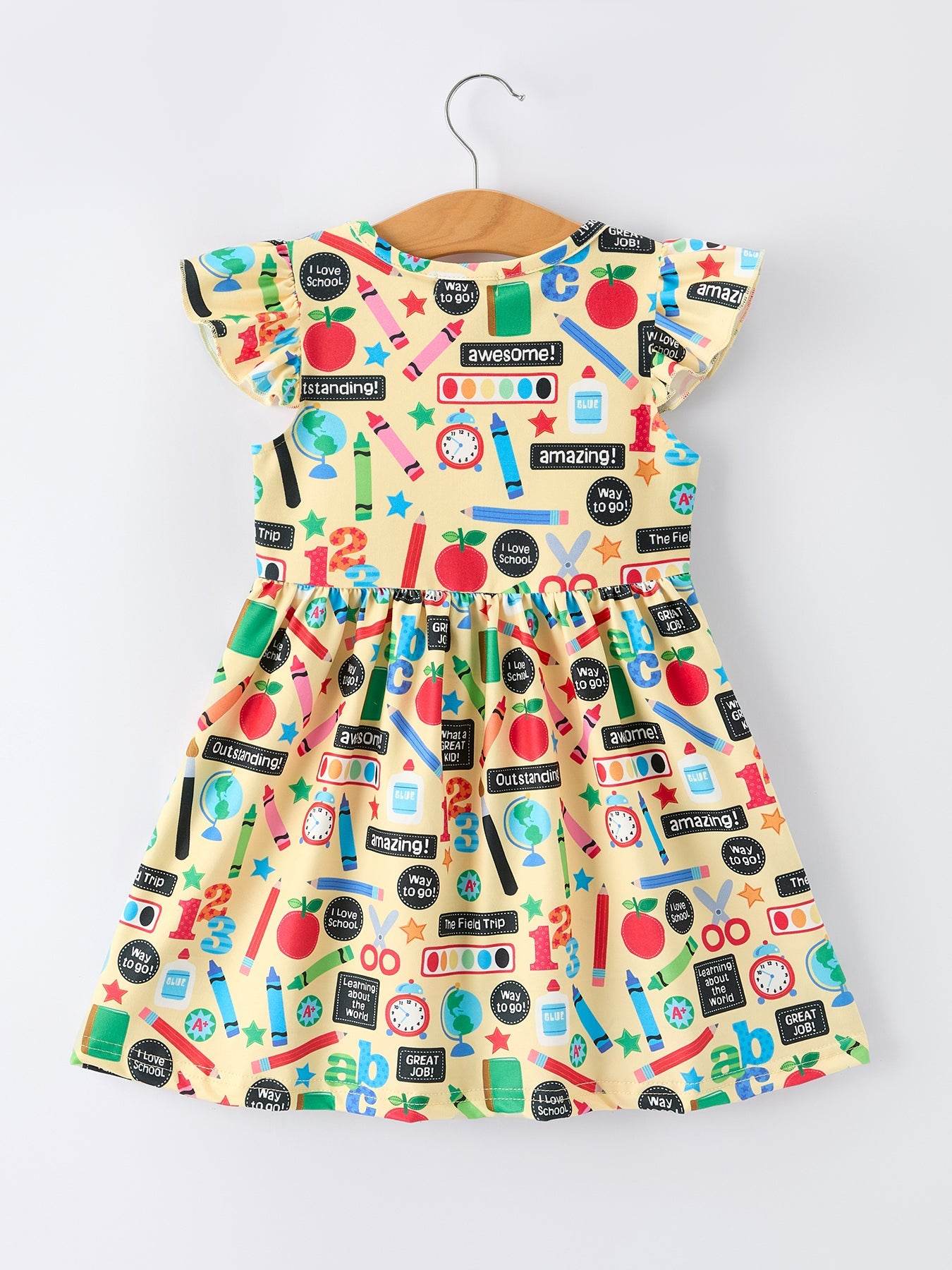 Back to School Alphabet Number Girls Dress Ruffle Sleeve - detail view