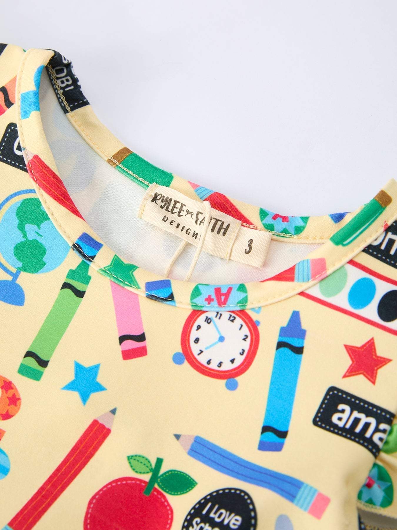 Back to School Alphabet Number Girls Dress Ruffle Sleeve - back view