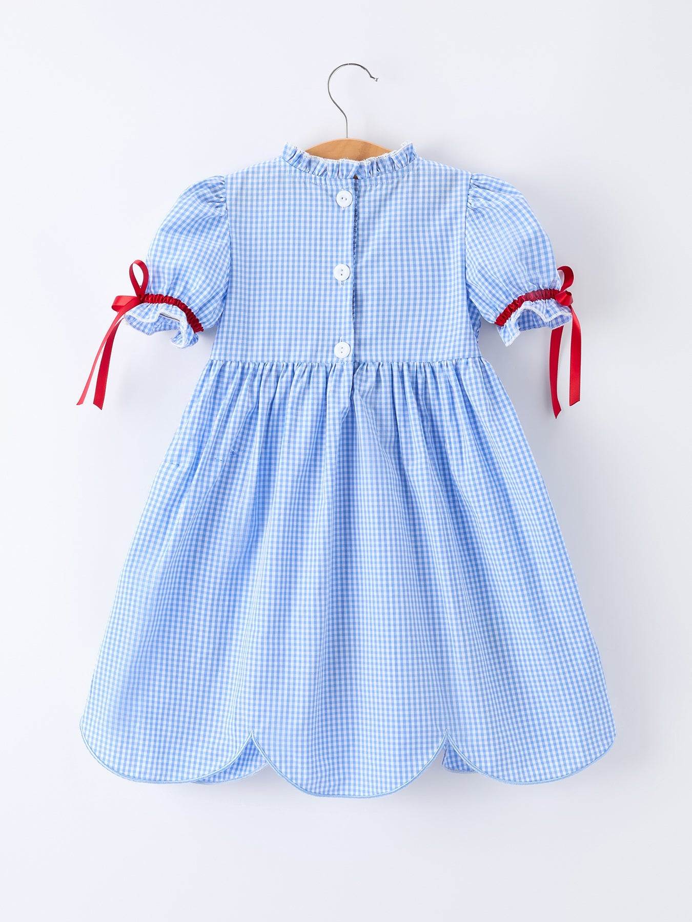 Back To School Apple Applique Plaid Girls Dress Smocked