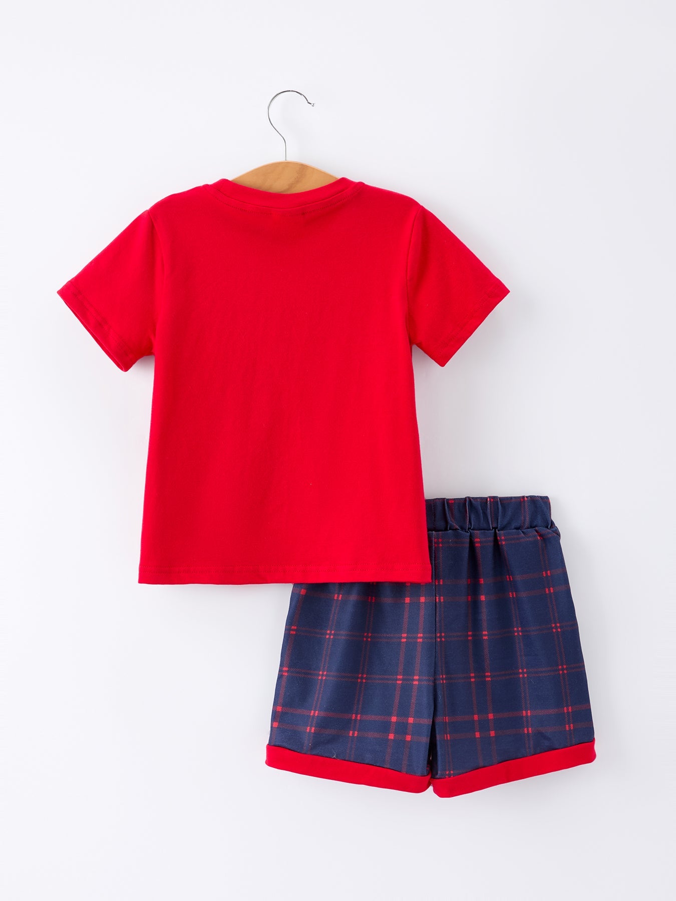 Back To School Apple Boys Set Plaid Shorts Outfit - detail view