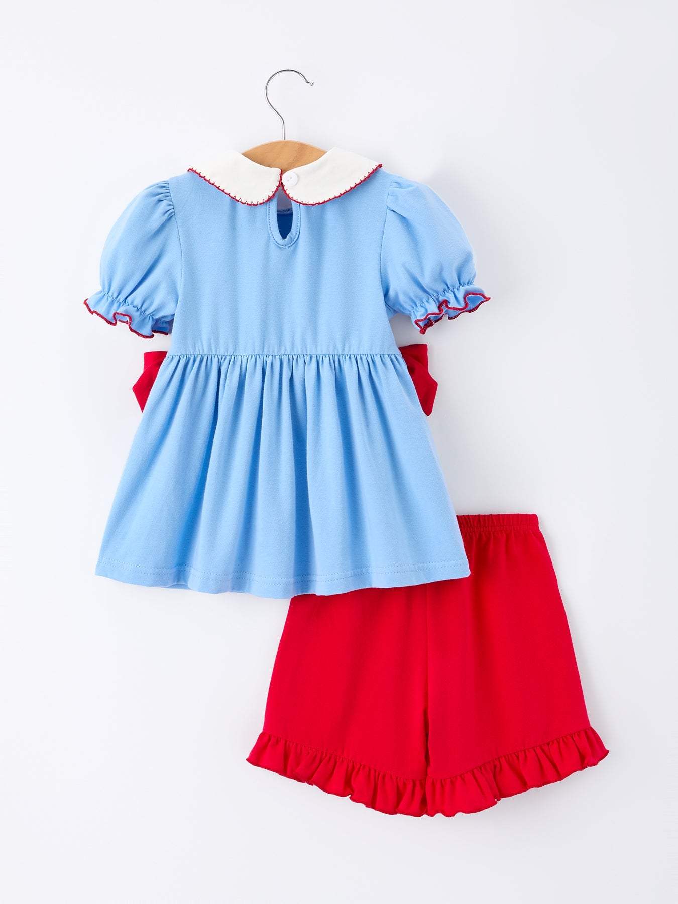 Girls Back To School Apple Outfit Set Bow Ruffle Petal Collar - detail view