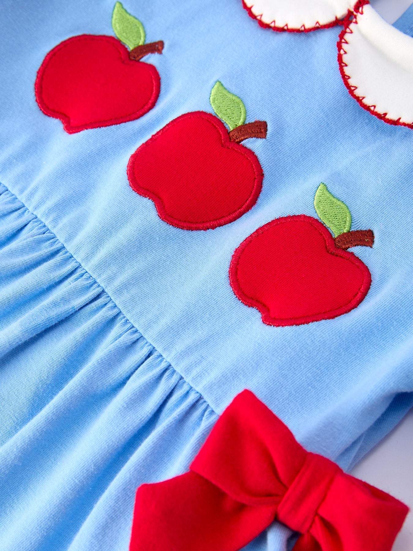 Girls Back To School Apple Outfit Set Bow Ruffle Petal Collar - side view