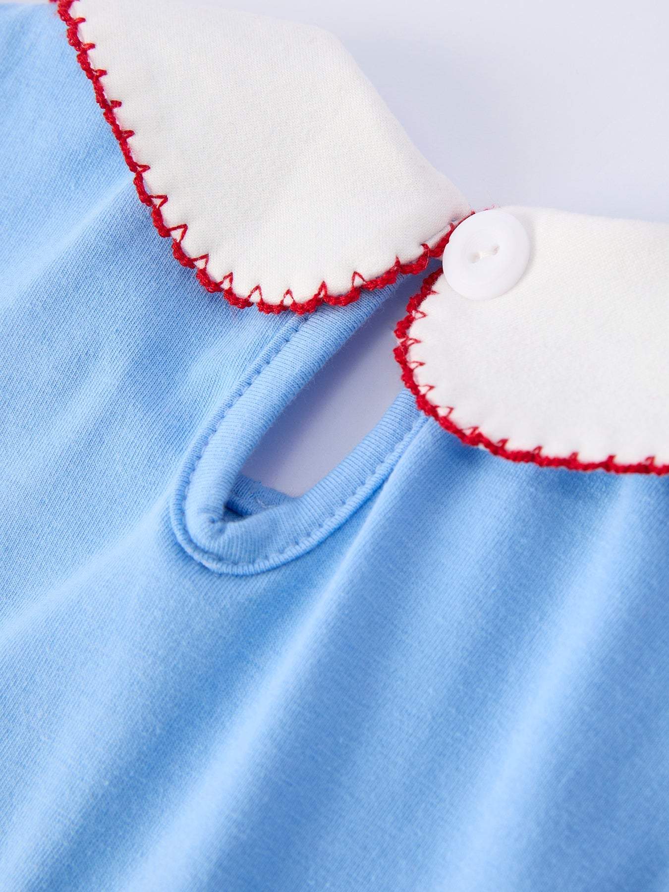 Girls Back To School Apple Outfit Set Bow Ruffle Petal Collar - fabric and material close-up