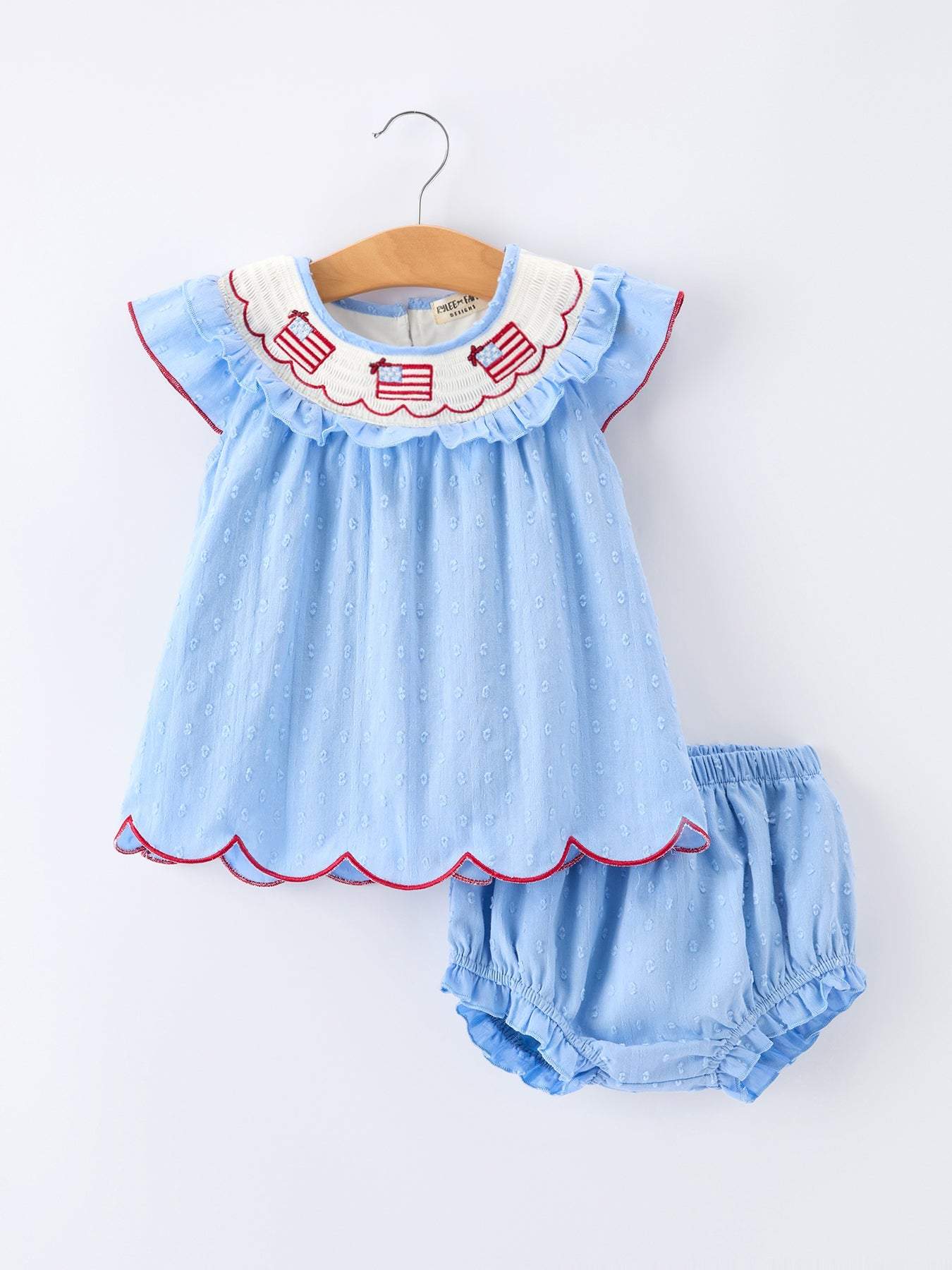 4th of July Flag Girls Bloomer Set Ruffle Collar Outfit - front view