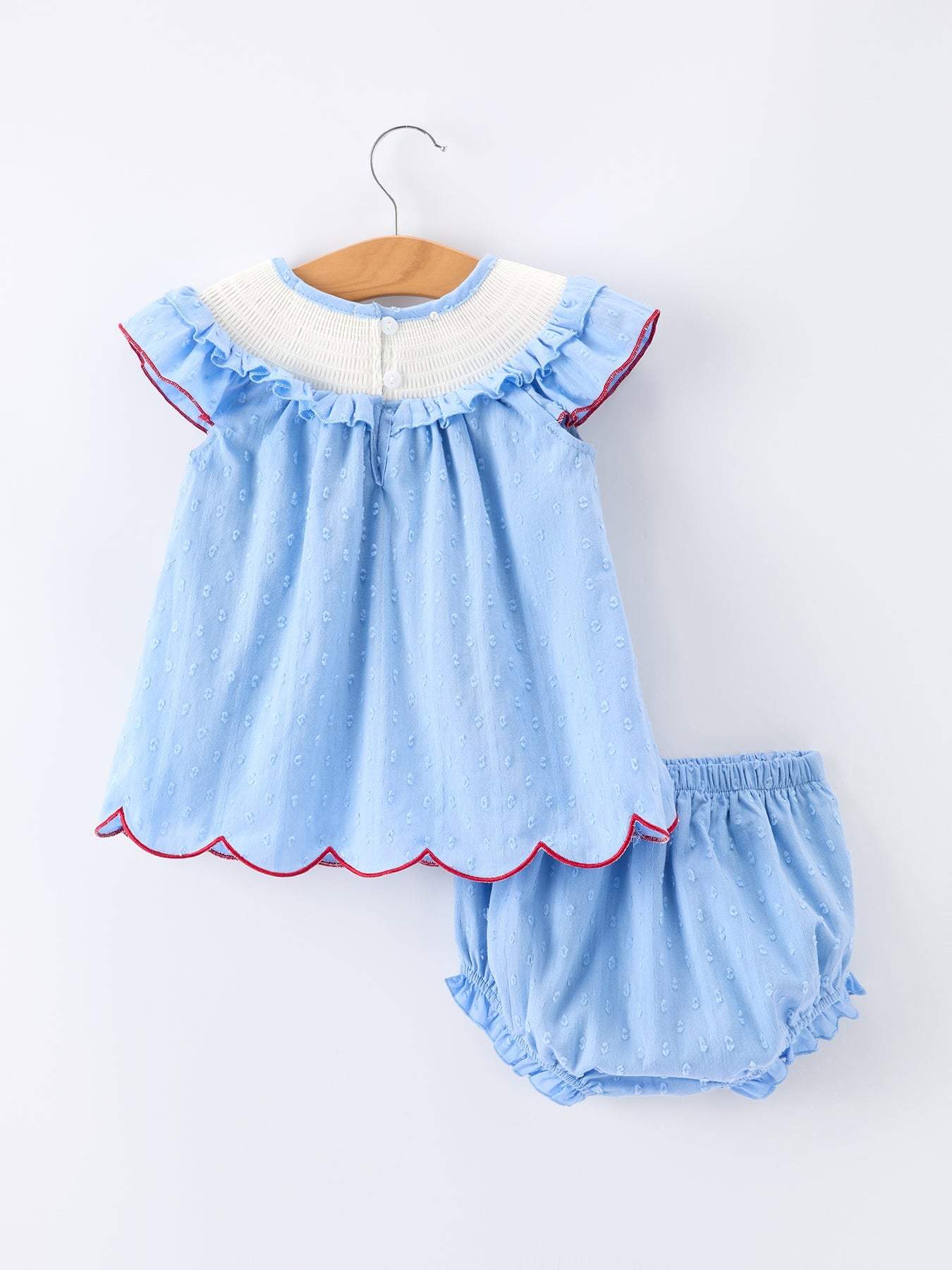 4th of July Flag Girls Bloomer Set Ruffle Collar Outfit - back view