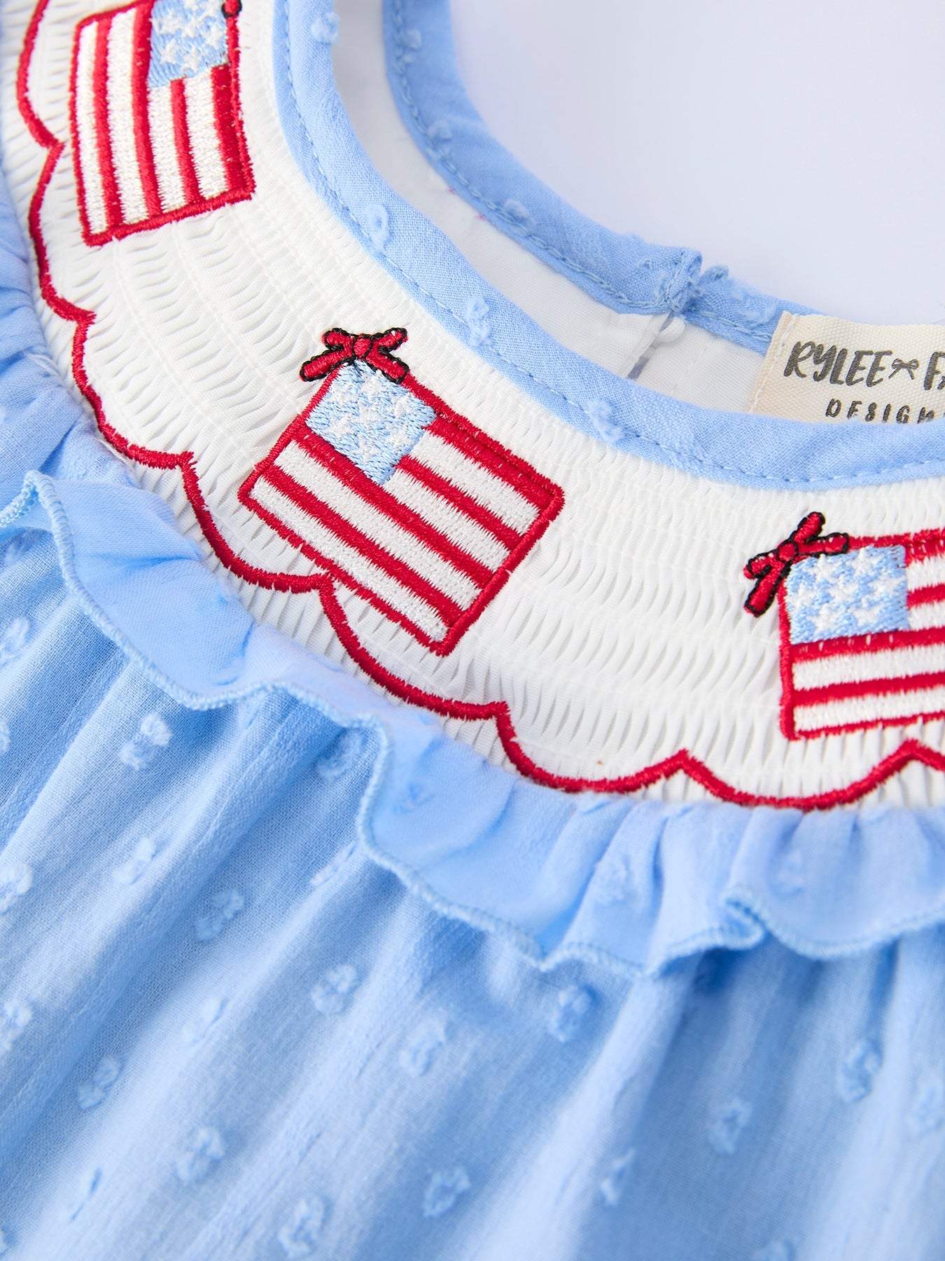 4th of July Flag Girls Bloomer Set Ruffle Collar Outfit - detail view