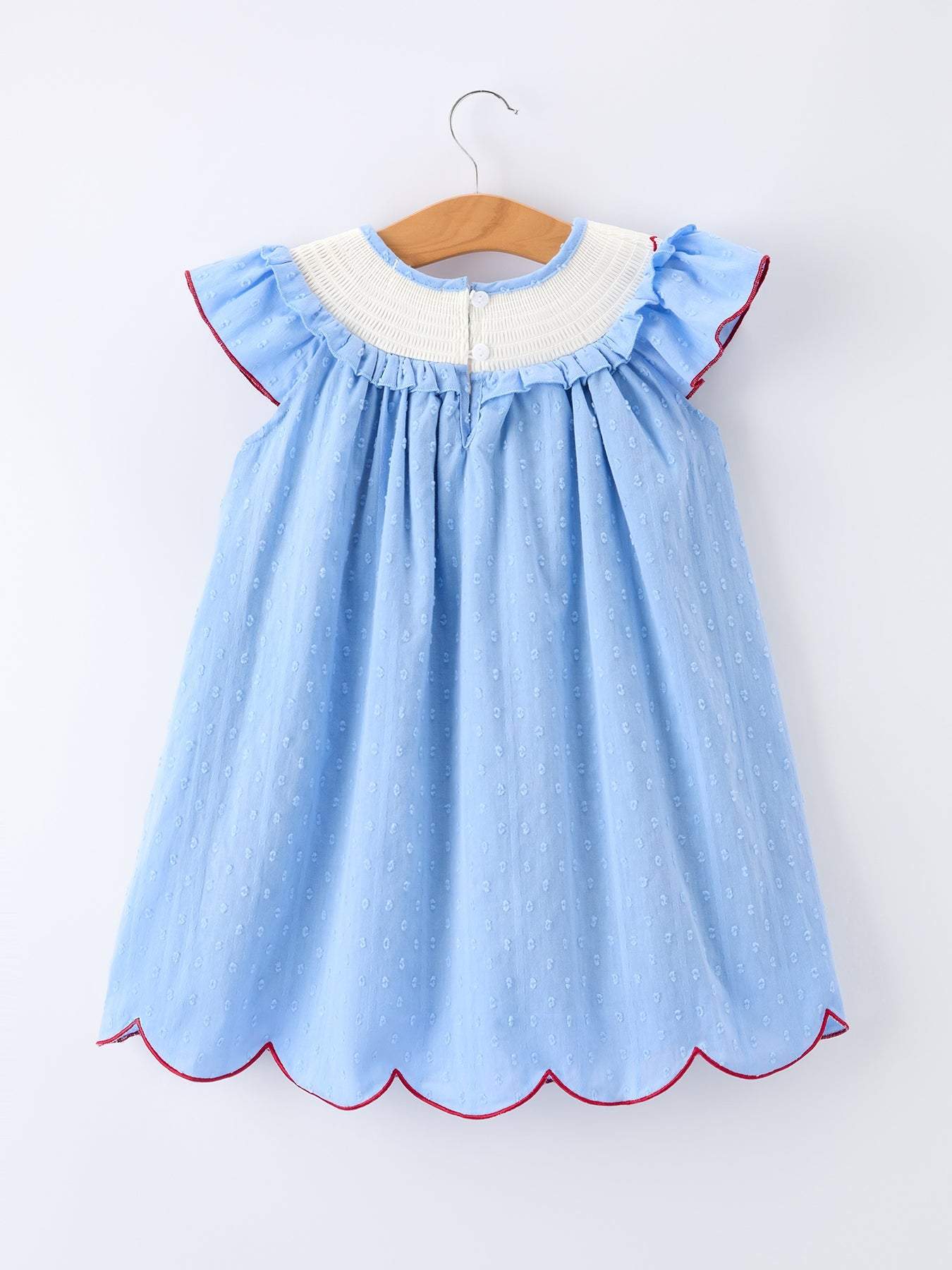 4th of July American Flag Girls Dress Ruffle Collar Scallop Hem - detail view