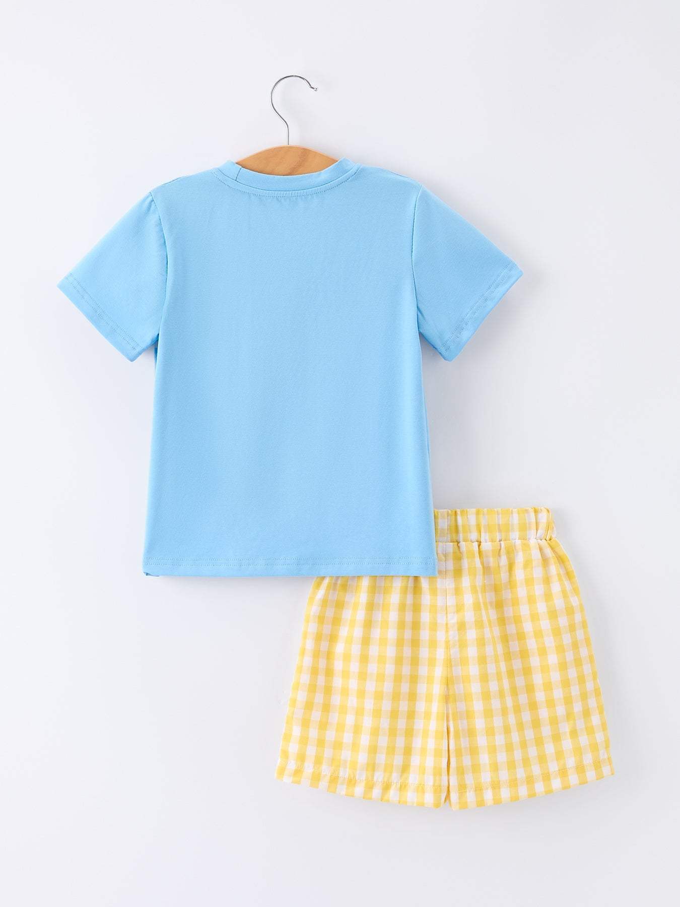 Back To School School Bus Boys Set Plaid Shorts Outfit - detail view