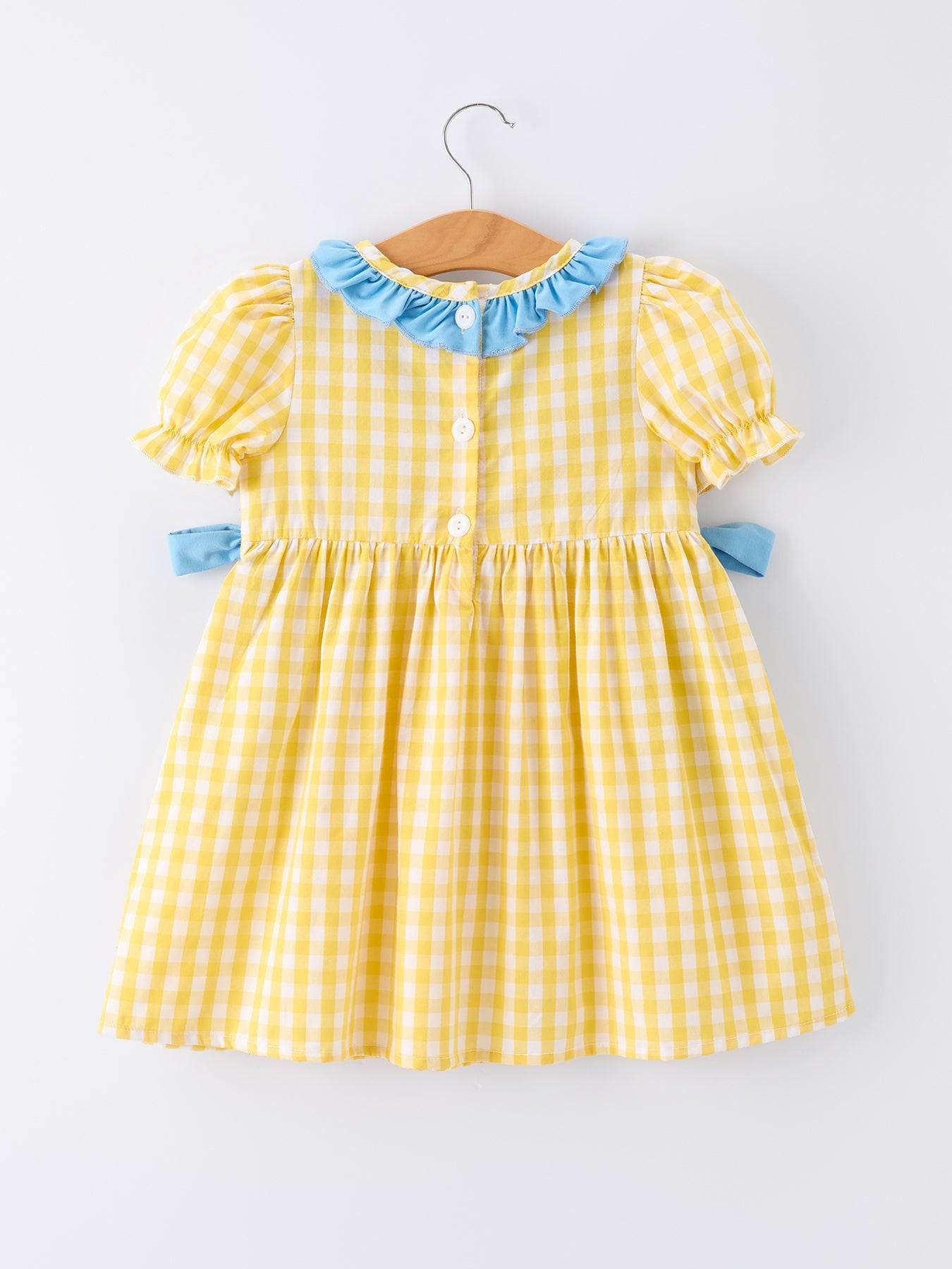 Back To School School Bus Plaid Girls Dress Ruffle Collar Bow - detail view