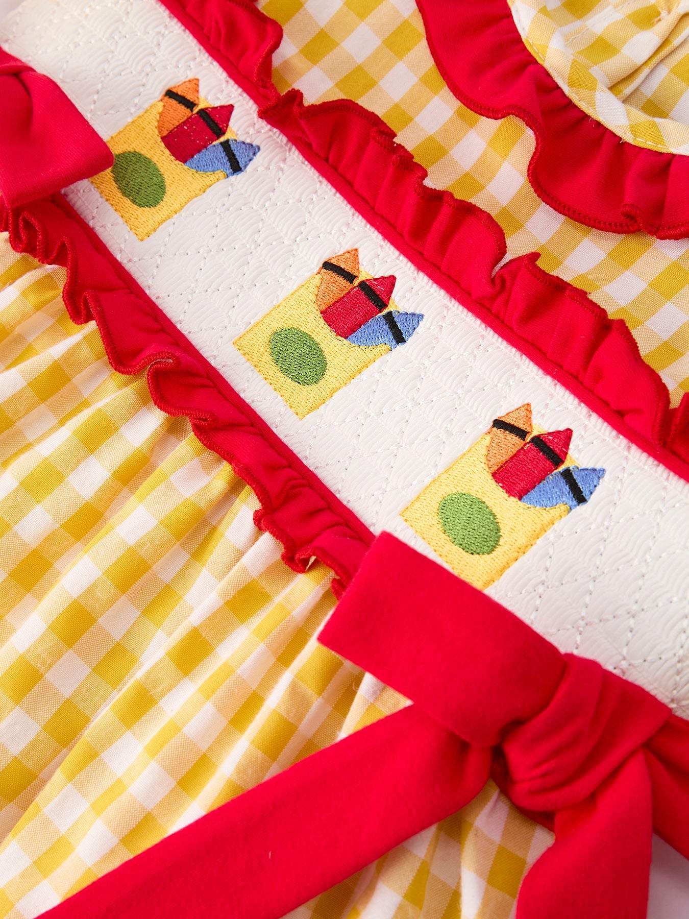 Back To School Supply Plaid Girls Dress Ruffle Collar Bow - back view