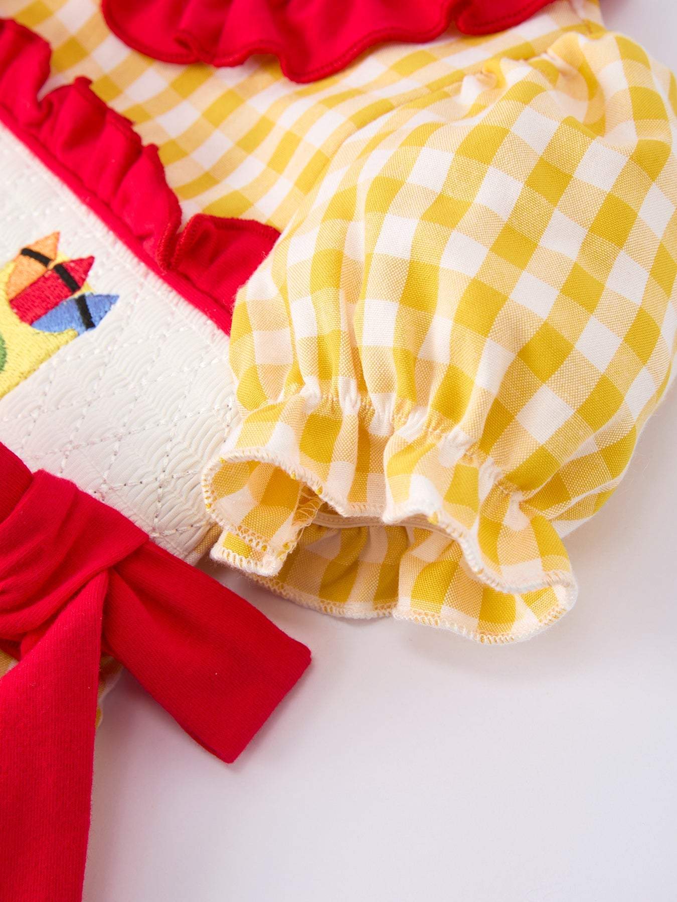 Back To School Supply Plaid Girls Dress Ruffle Collar Bow - side view