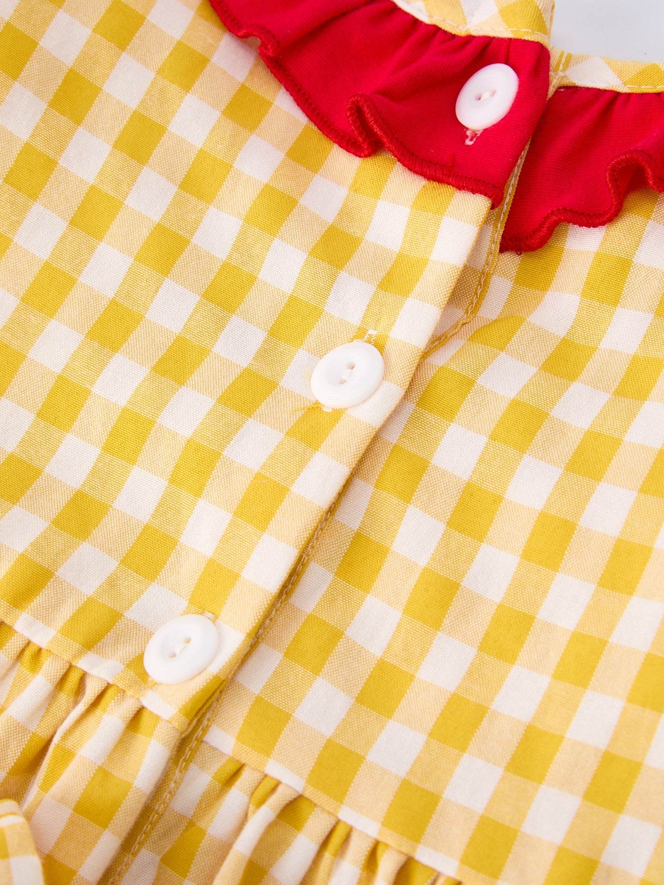 Back To School Supply Plaid Girls Dress Ruffle Collar Bow - fabric and material close-up
