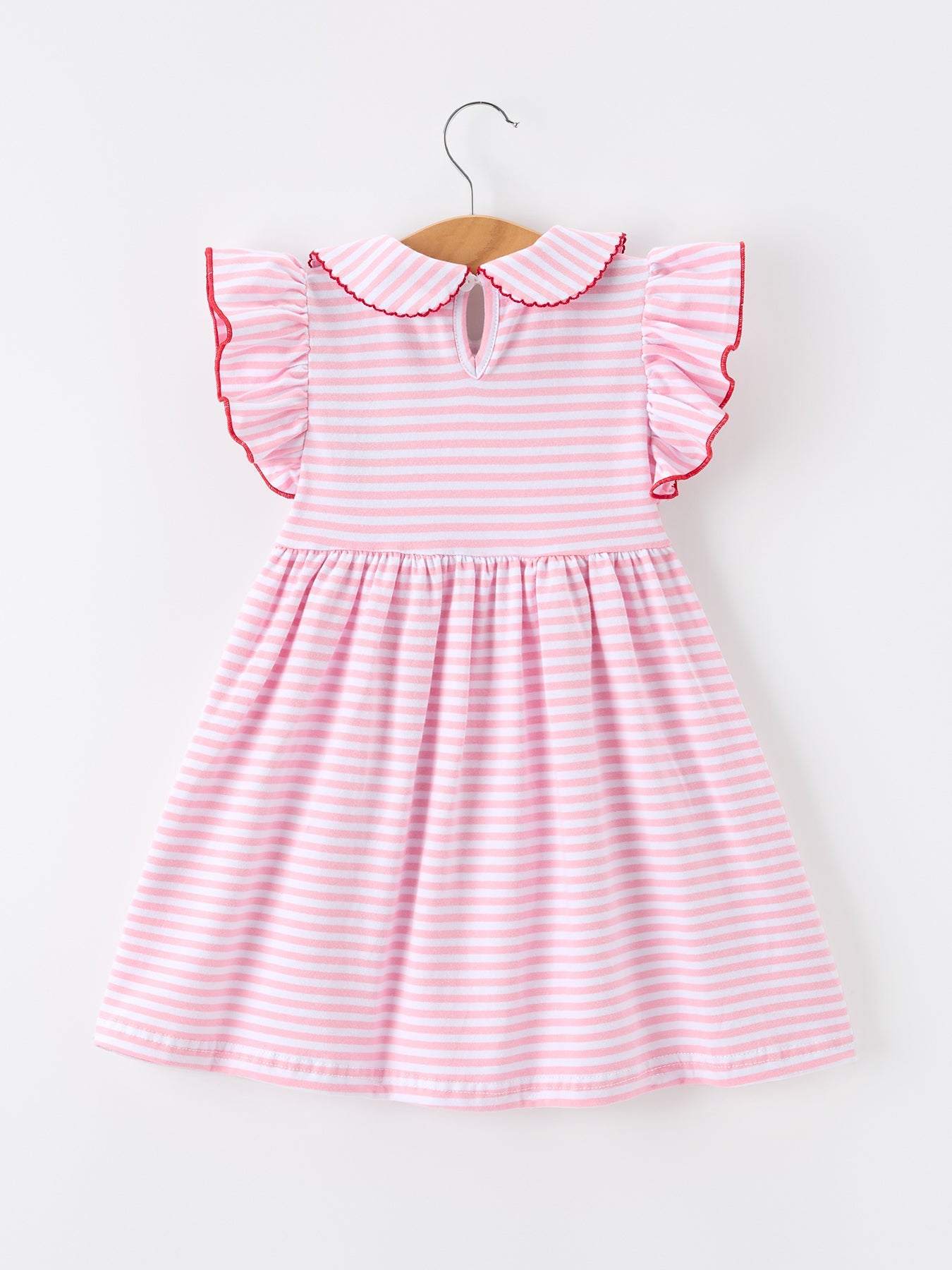 Girls Back To School Apple Applique Twirl Dress Ruffle Petal Collar - detail view