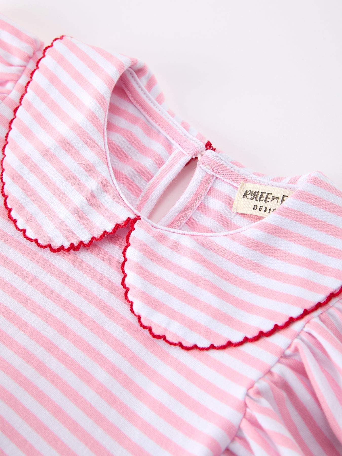 Girls Back To School Apple Applique Twirl Dress Ruffle Petal Collar - back view
