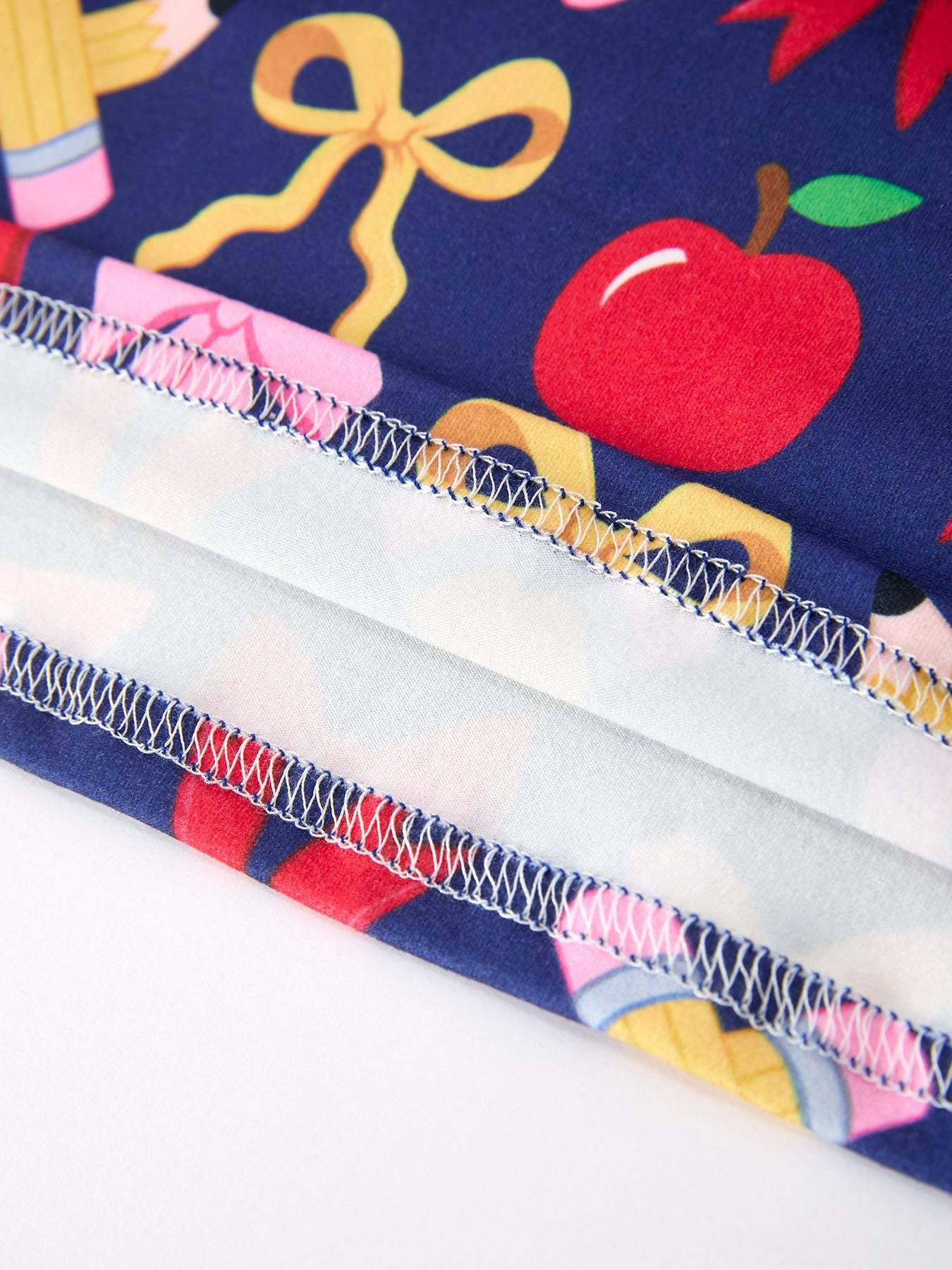 Girls Back To School Apple Pencil Outfit Set Bow Ruffle - fabric and material close-up