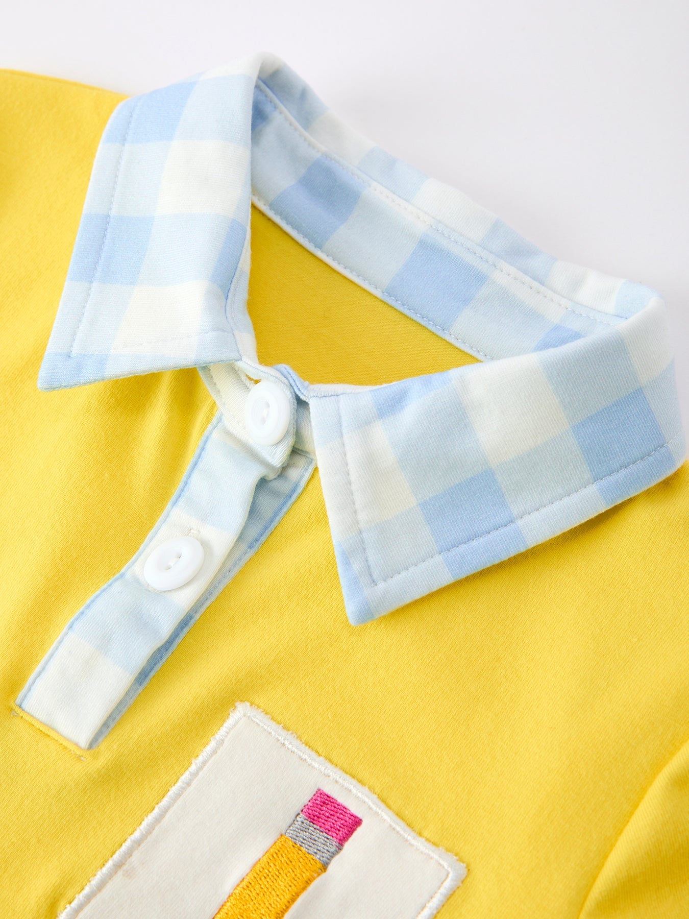 Boys Back To School Pencil Plaid Polo Short Set Embroidery Outfit - back view