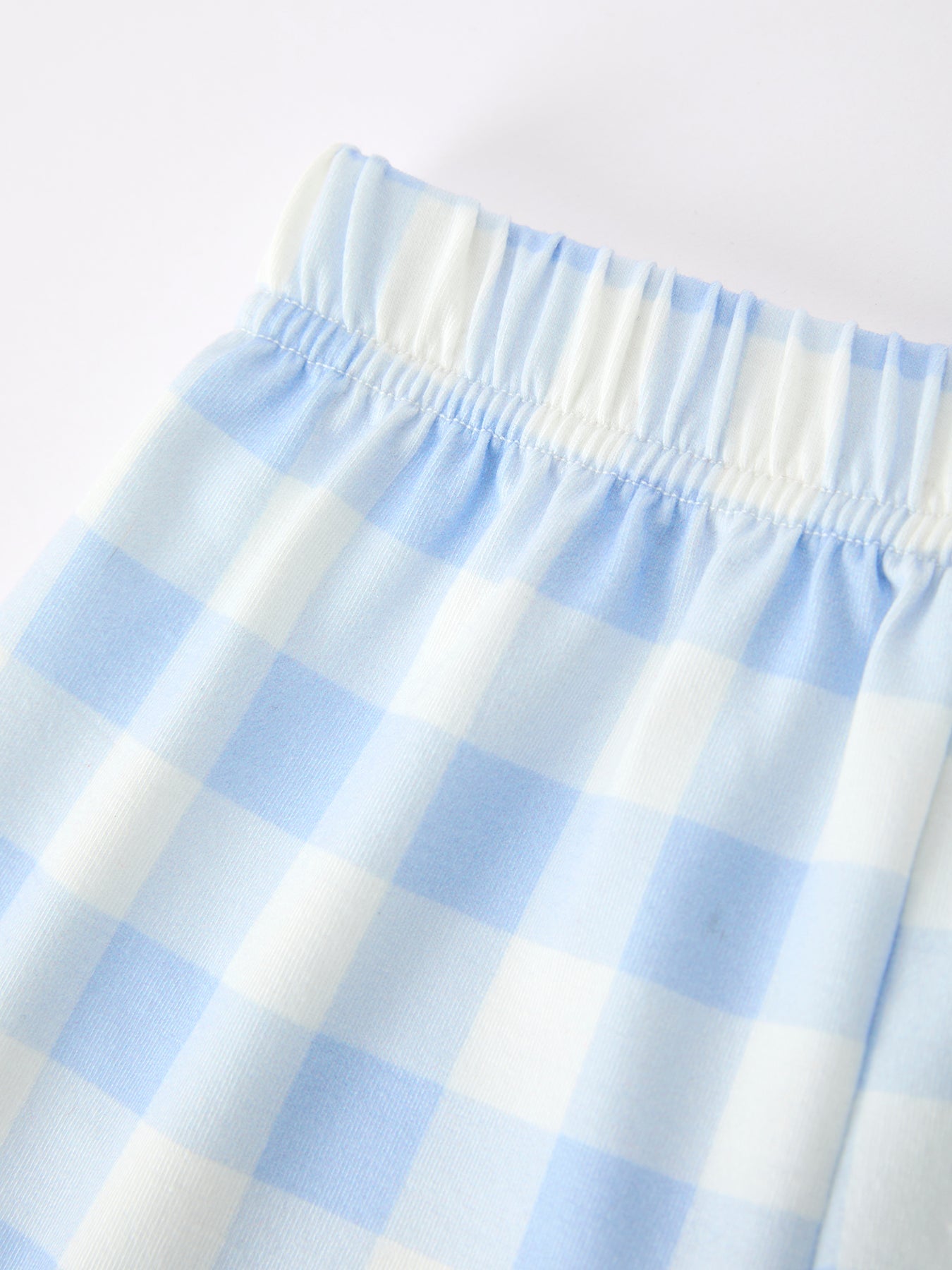 Boys Back To School Pencil Plaid Polo Short Set Embroidery Outfit - fabric and material close-up