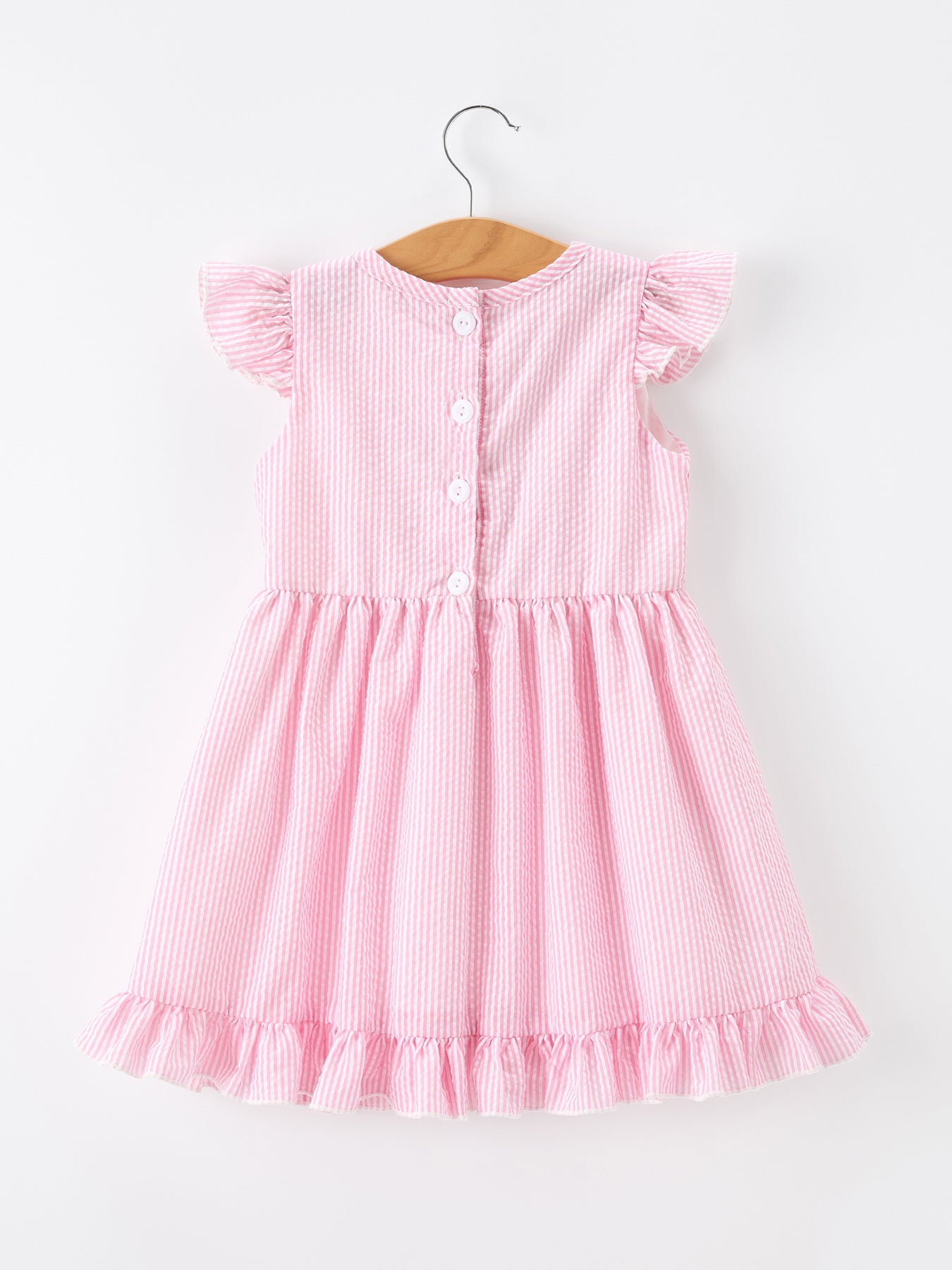 Girls Back To School Bow Twirl Dress Ruffle Applique Pink - detail view