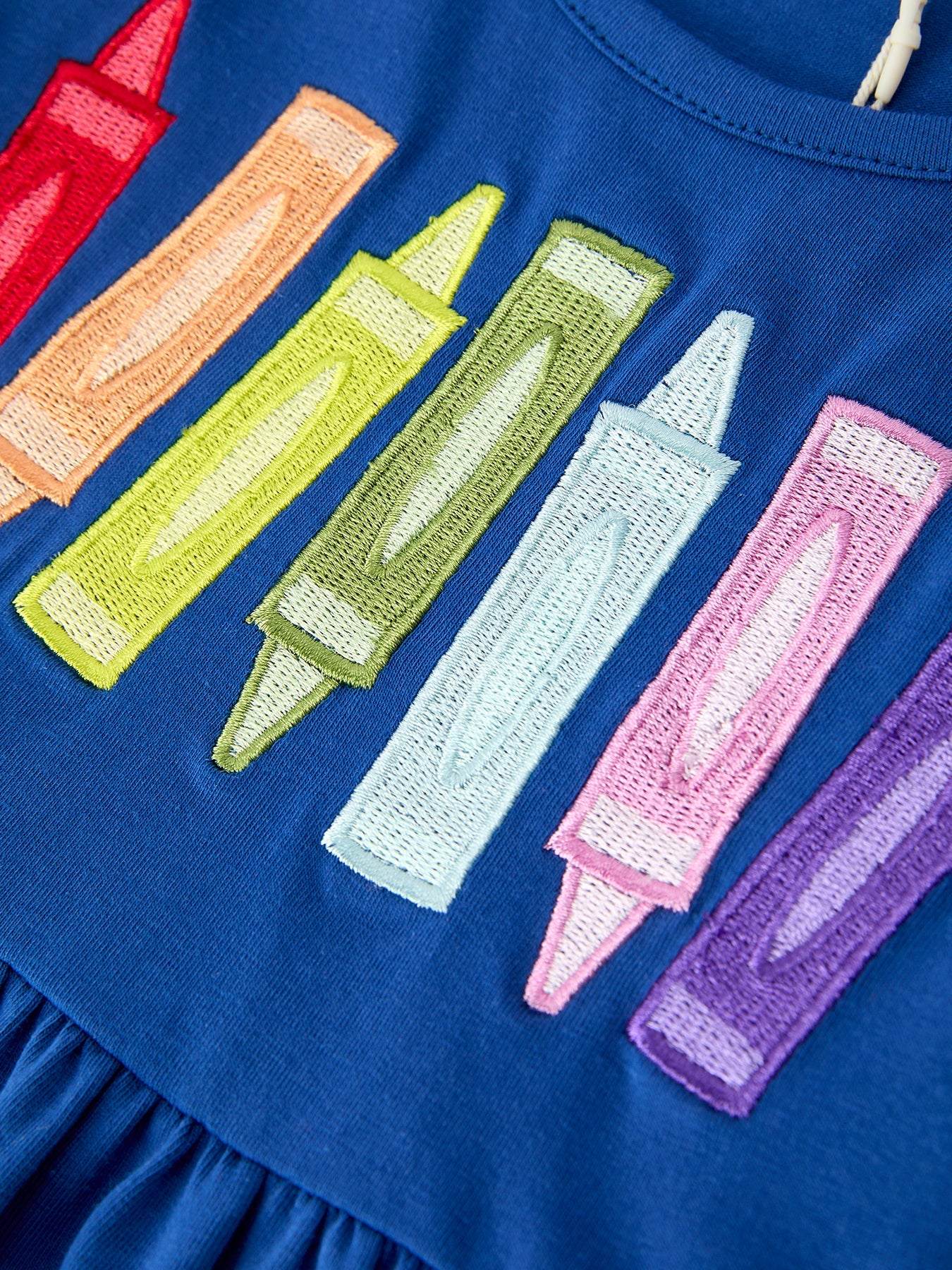 Girls Back To School Crayon Twirl Dress Ruffle Applique - back view
