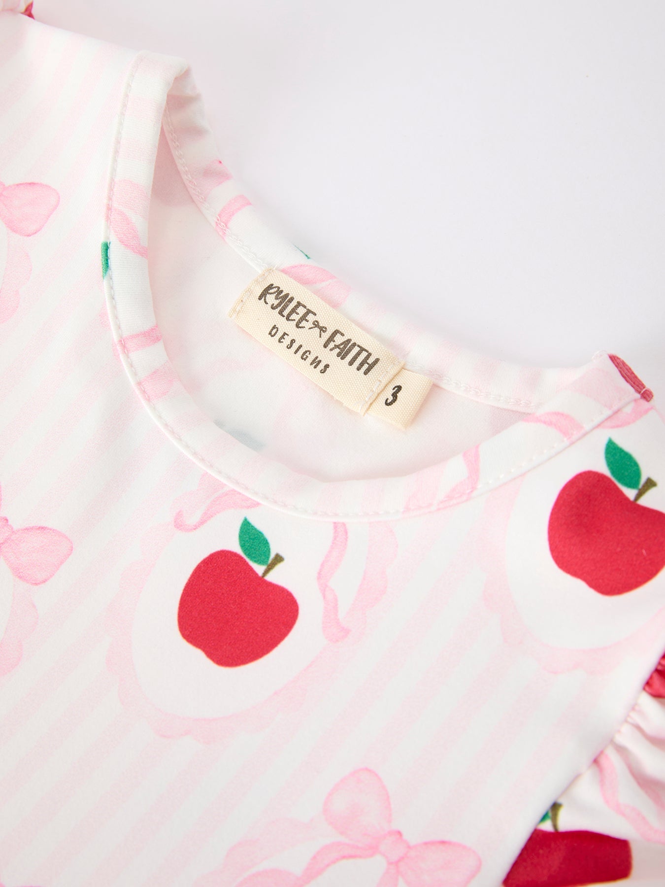 Girls Back To School Apple Bow Pocket Ruffle Top Shorts Set Outfit - side view