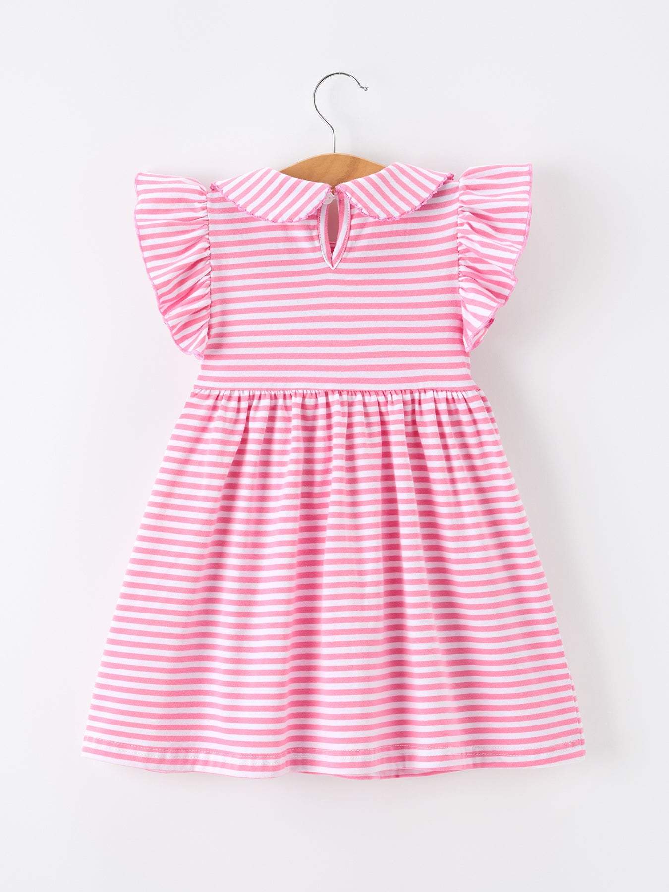 Girls Back To School Bow Pencil Twirl Dress Ruffle Petal Collar Applique - detail view
