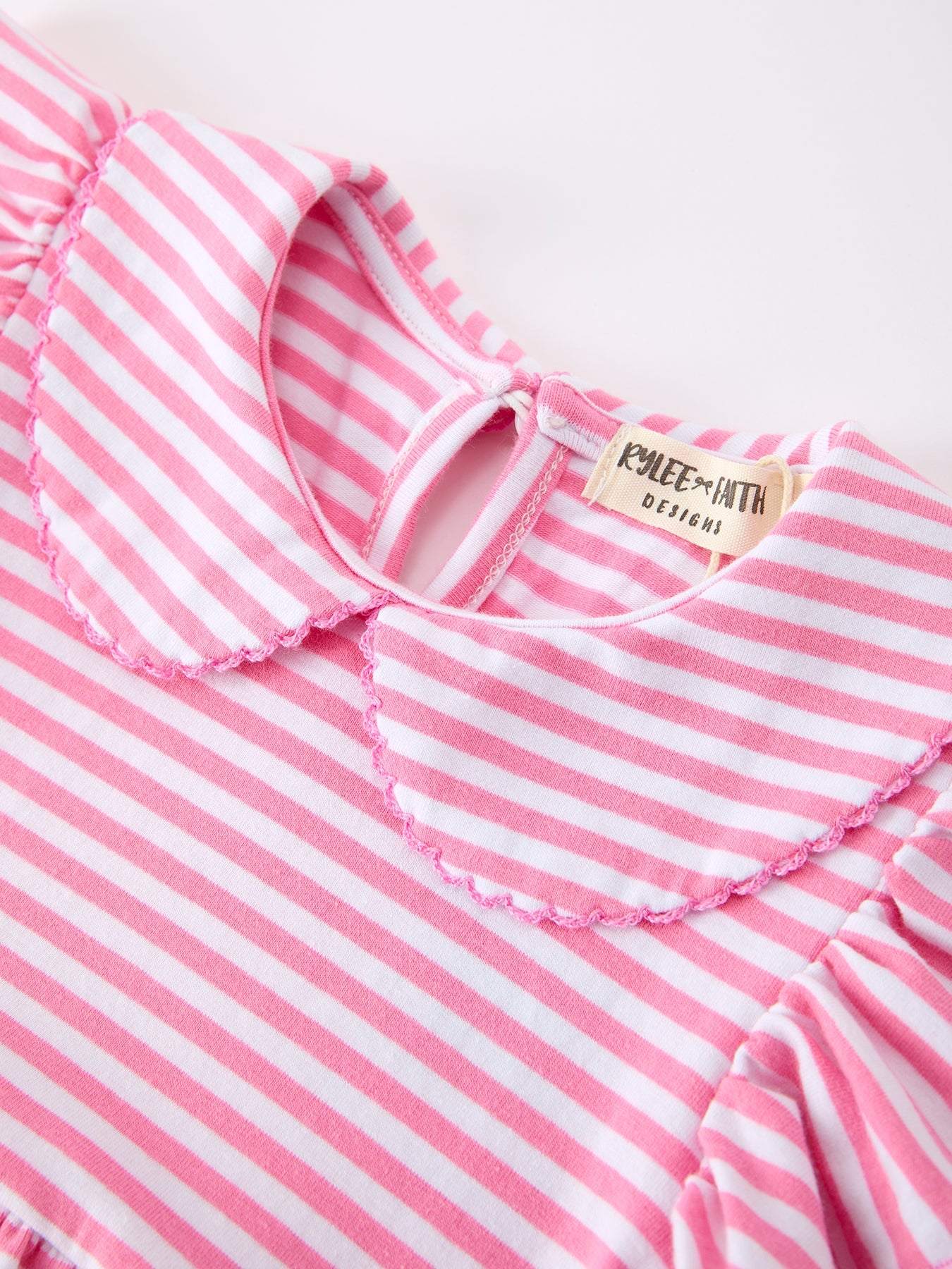 Girls Back To School Bow Pencil Twirl Dress Ruffle Petal Collar Applique - back view